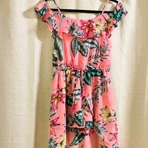 Tropical Floral Girls Romper Dress